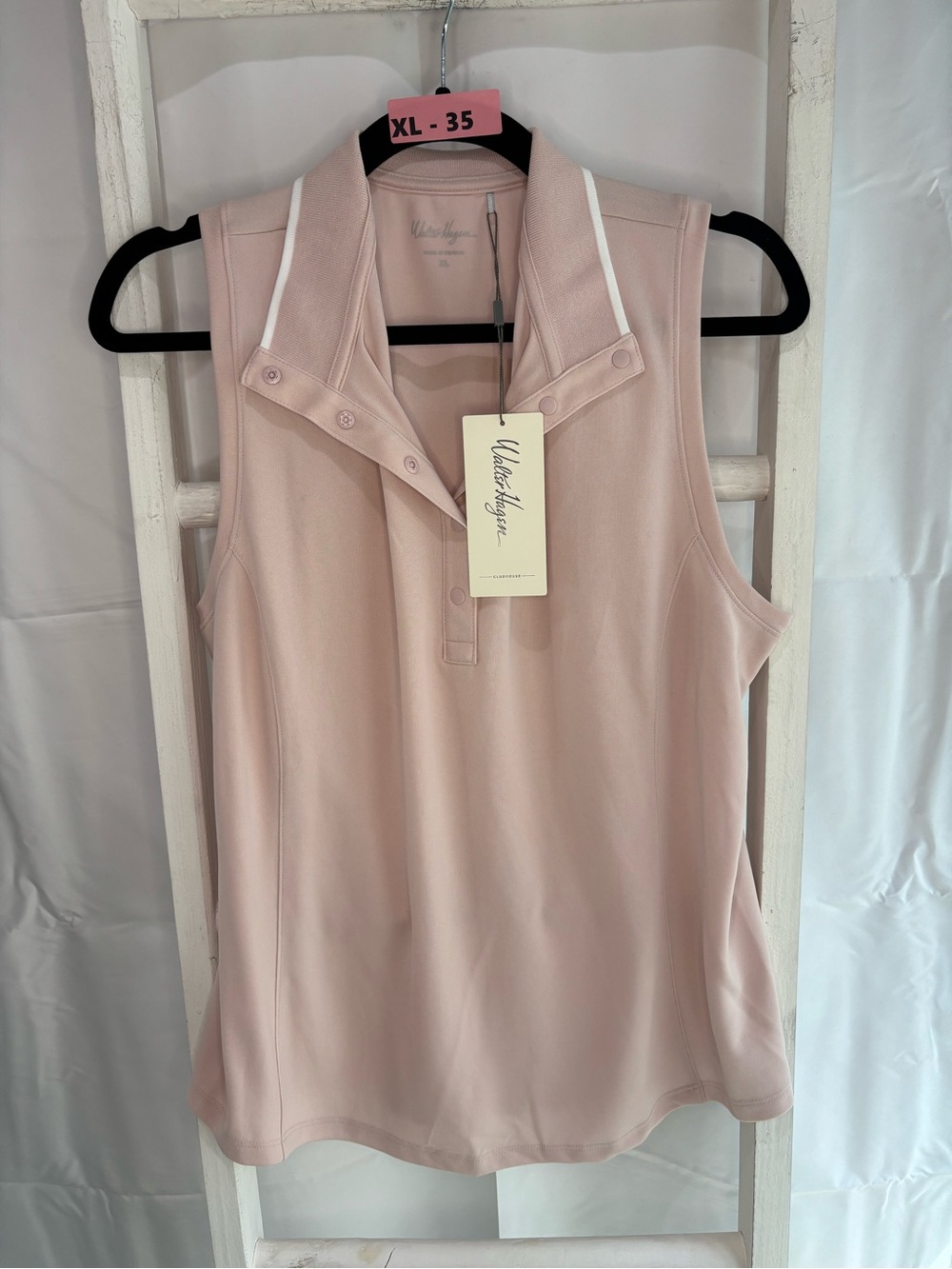 Lady Hagen Sleeveless Polo Tank in Blush Pink with White Trim - Picture 1 of 4